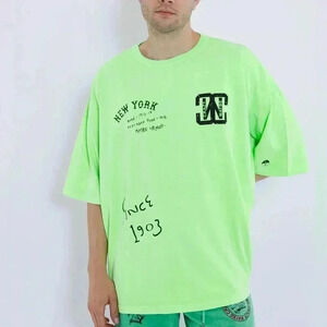 Maybe Crazy New York MC Pastel Neon Oversized Black Graphic Green Shirt